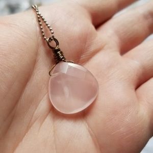 Italy Sterling SILVER Chain PINK Quartz Pendant